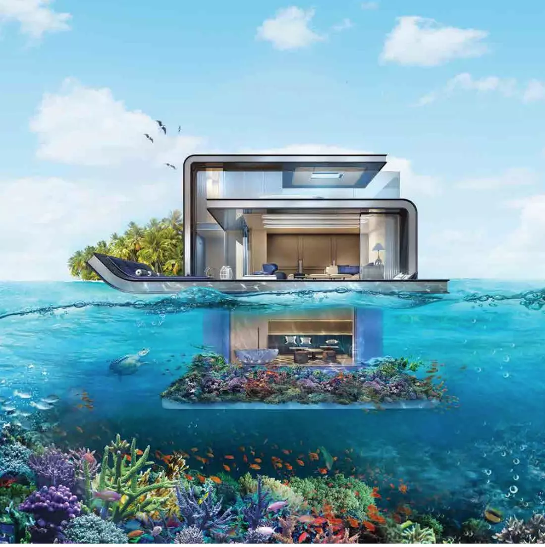 Amazing Underwater bedroom at The Floating Seahorse in Dubai